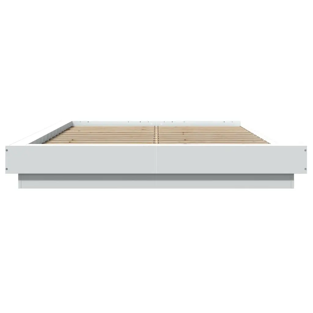White Bed Frame Engineered Wood Slatted Base 135x190 cm Modern Bedroom Furniture