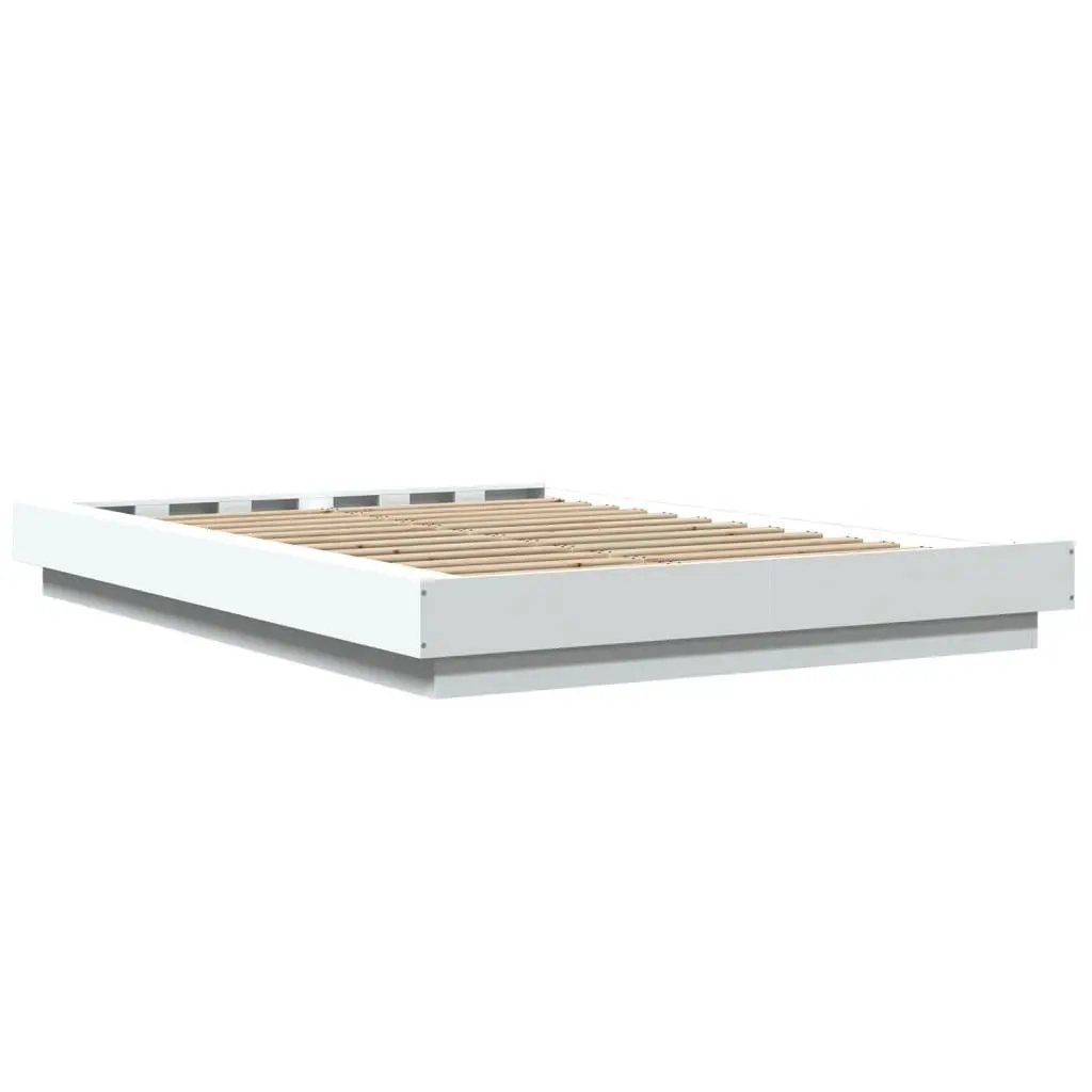 White Bed Frame Engineered Wood Slatted Base 135x190 cm Modern Bedroom Furniture