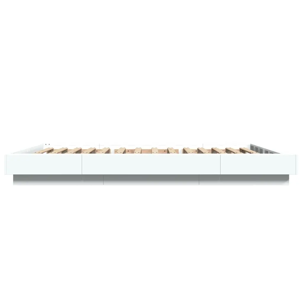 White Bed Frame Engineered Wood Slatted Base 135x190 cm Modern Bedroom Furniture