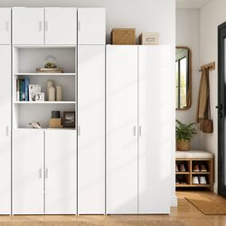 Slim Storage Cabinet White Engineered Wood Tall Bathroom Kitchen Bedroom