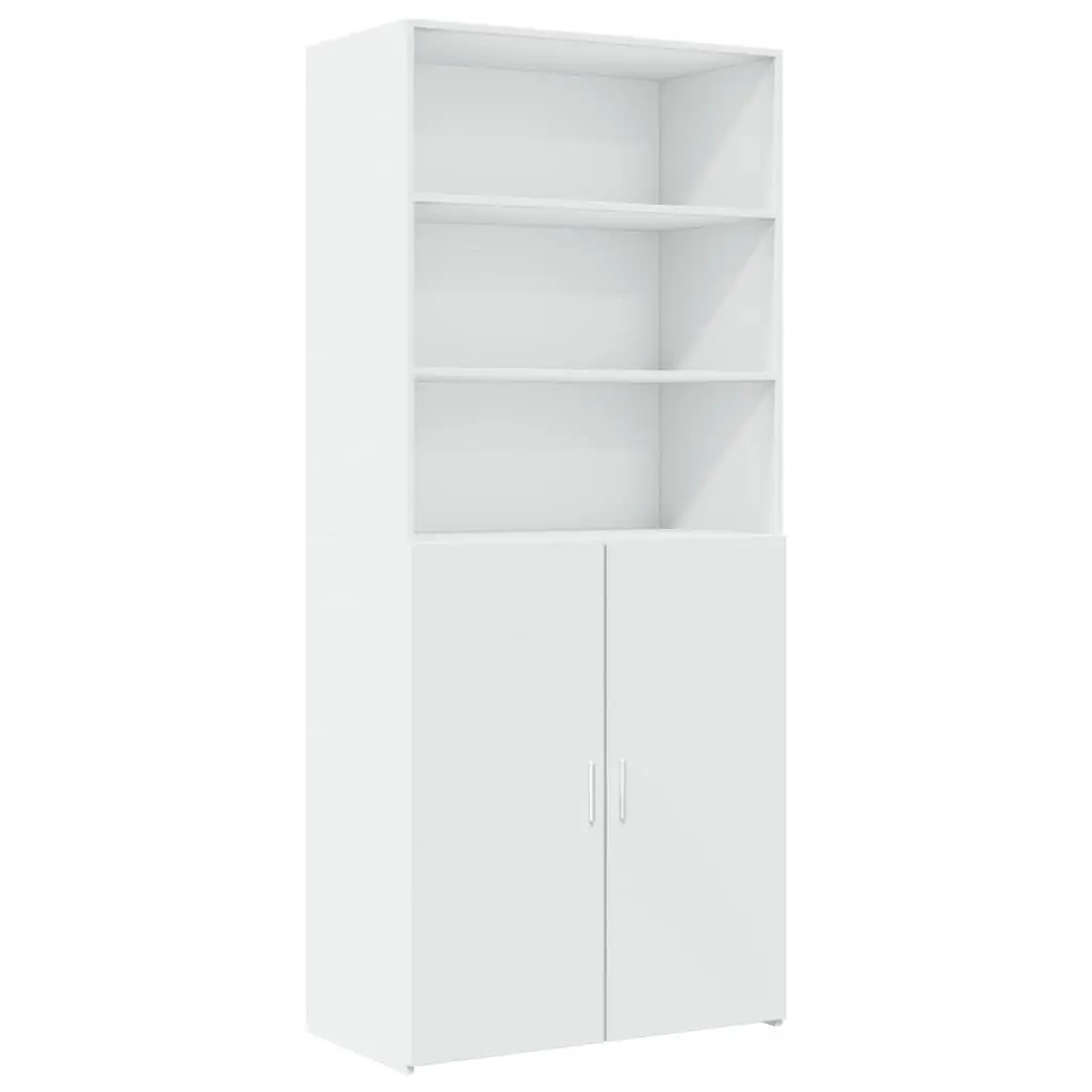 Highboard Storage Cabinet Engineered Wood White 80x42.5x249cm Multifunctional Sideboard with Open Compartments and Doors