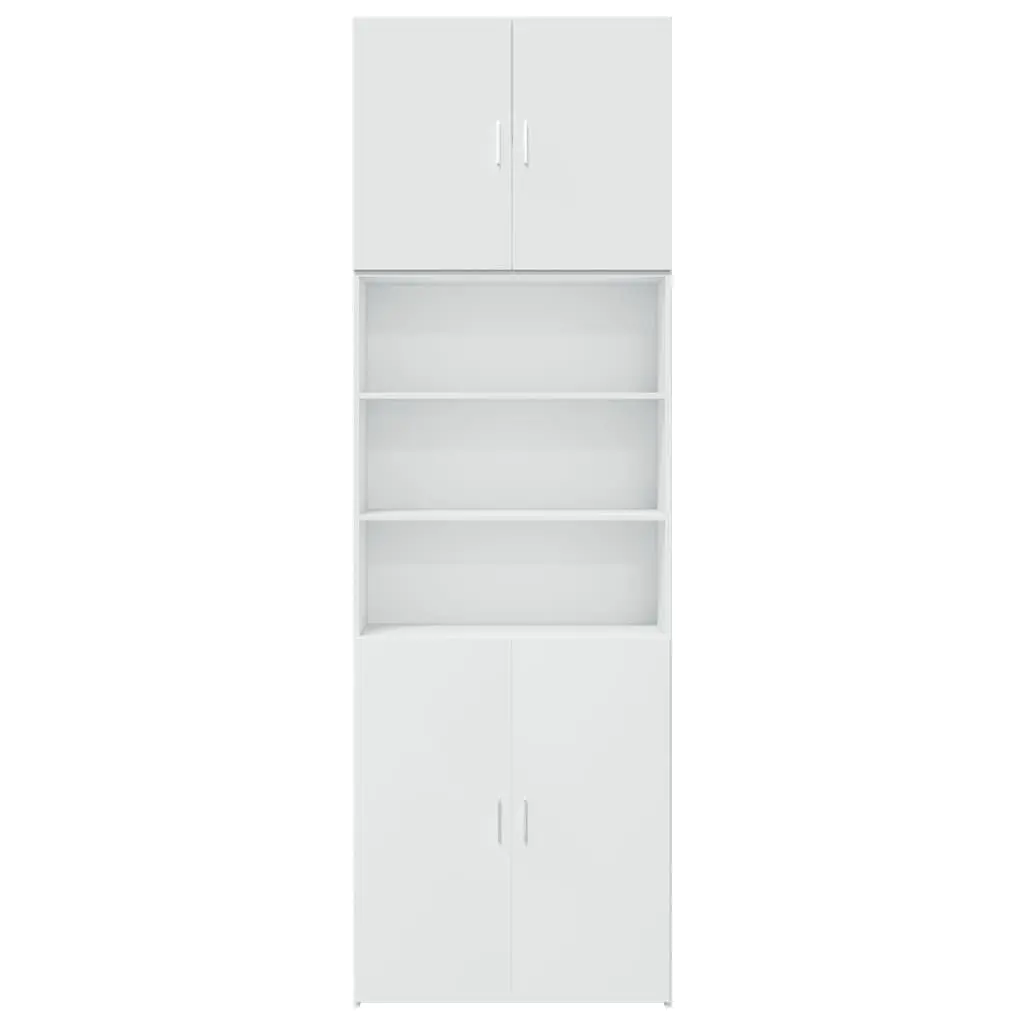Highboard Storage Cabinet Engineered Wood White 80x42.5x249cm Multifunctional Sideboard with Open Compartments and Doors