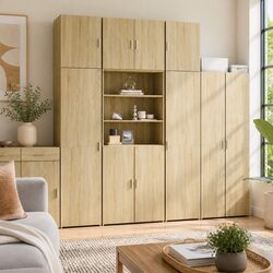 Highboard Storage Cabinet Brown Engineered Wood Sideboard Bedroom Living Room