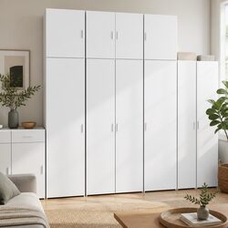 Highboard White Storage Cabinet 80x42.5x249cm Engineered Wood Sideboard Shelf