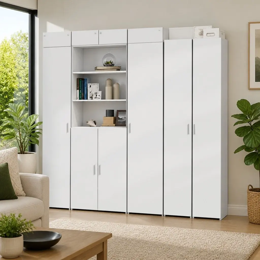Highboard Storage Cabinet Engineered Wood Bedroom Living Room White 40 x 42.5 x 185 cm