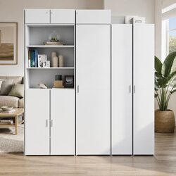 White Highboard Storage Cabinet 50x42.5x185cm Engineered Wood Sideboard Shelves