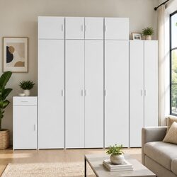 White Highboard Storage Cabinet 70x42.5x185cm Engineered Wood Bedroom Living
