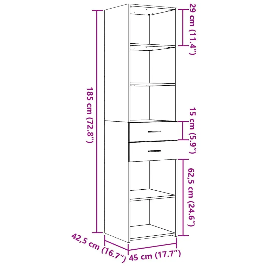 Highboard Storage Cabinet White Modern Sideboard Cupboard Engineered Wood 45 x 42.5 x 185 cm