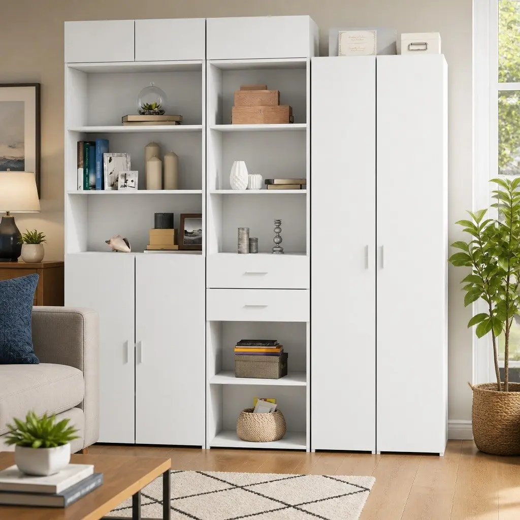 Highboard Storage Cabinet White Modern Engineered Wood Cupboard