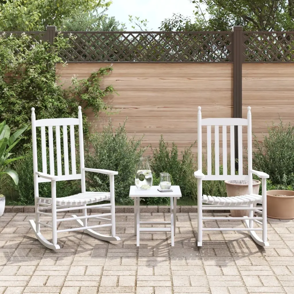 Rocking Chairs Set of 2 High Back Curved Seat Armrest White Solid Wood