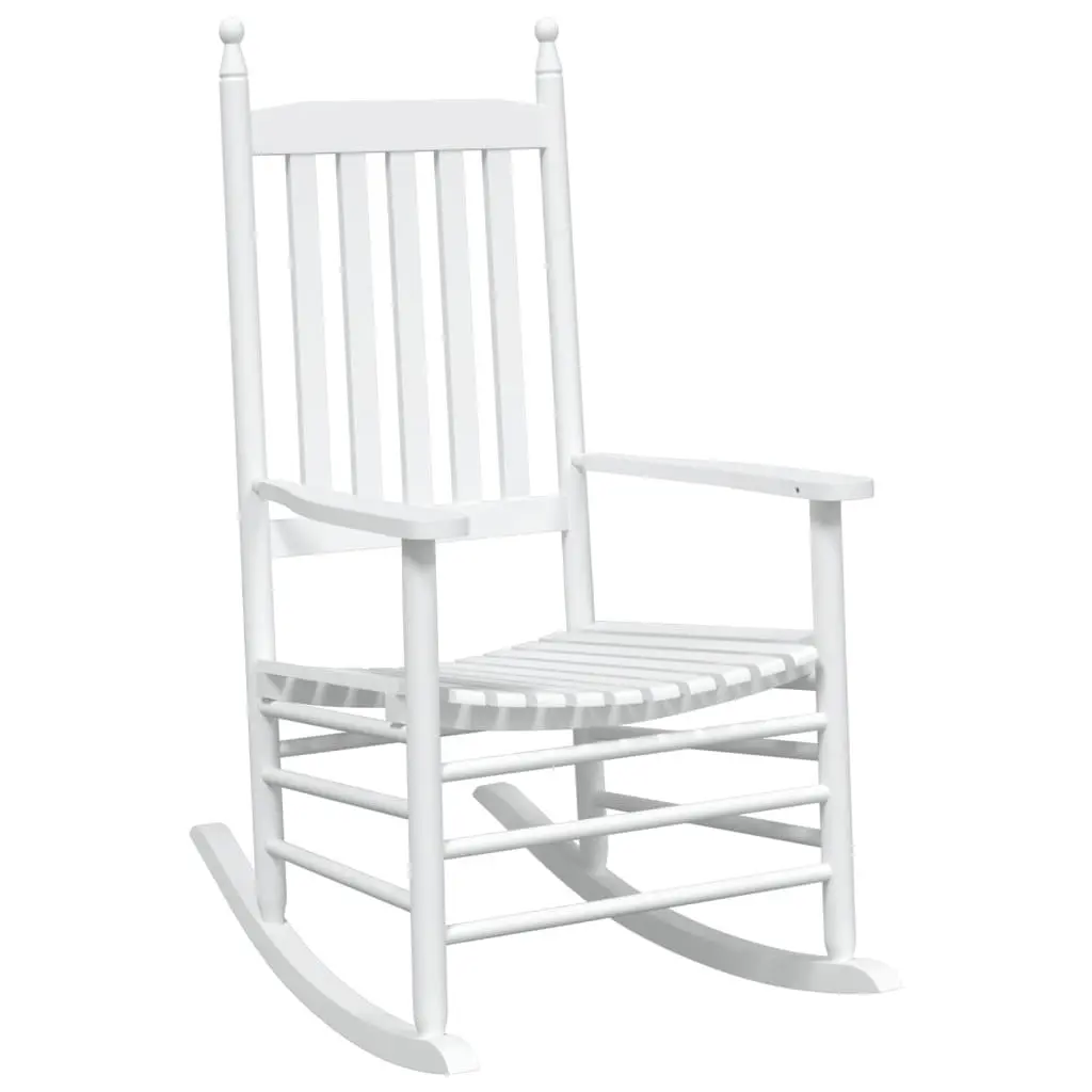 Rocking Chairs Set of 2 High Back Curved Seat Armrest White Solid Wood