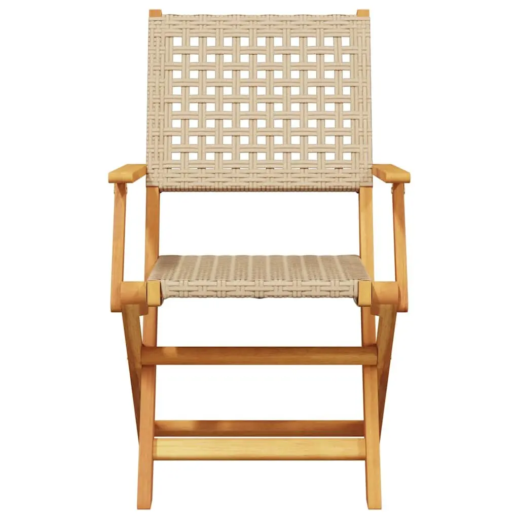 7 Piece Outdoor Garden Dining Set Acacia Wood Poly Rattan Beige