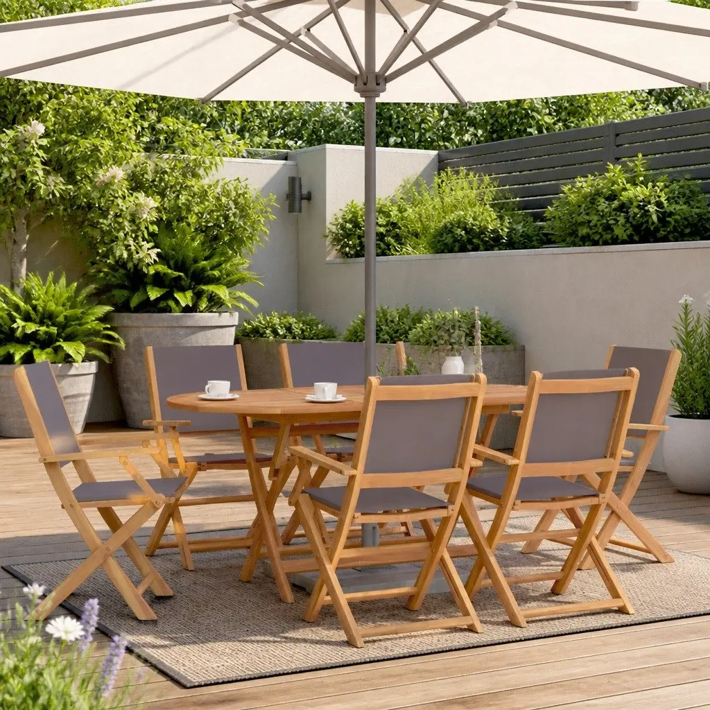 Garden Dining Set 7 Piece Outdoor Furniture Anthracite Foldable Wood Patio