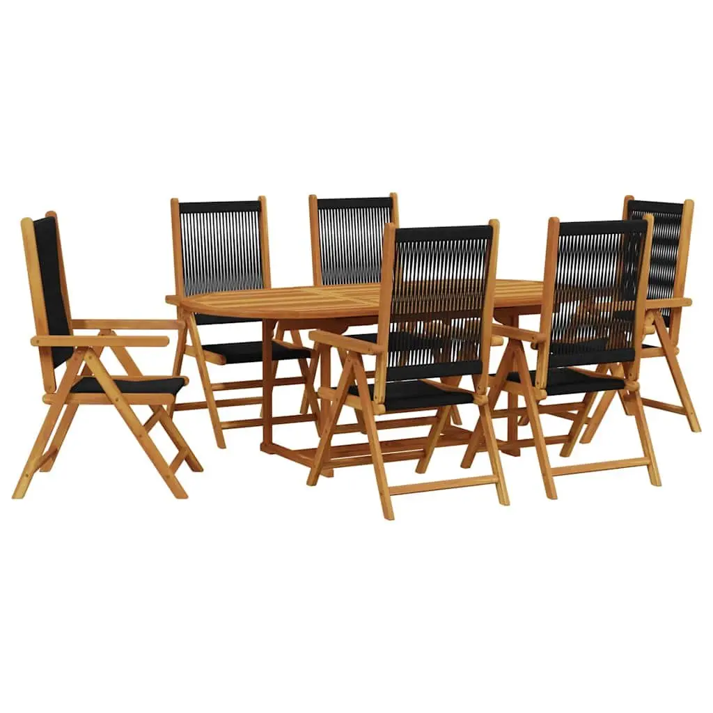 Garden Dining Set 7 Piece Outdoor Furniture Black PE Rattan Solid Wood