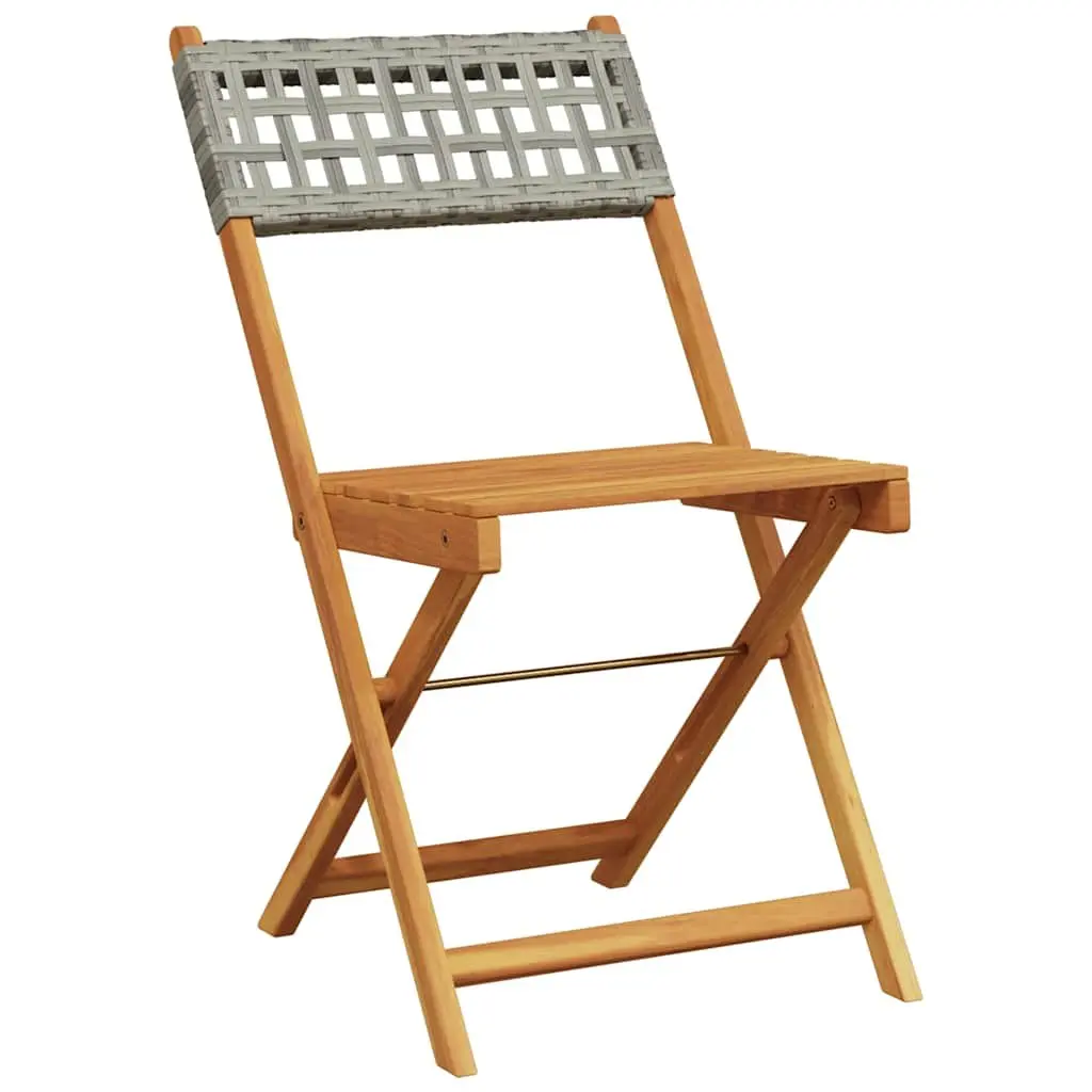 3 Piece Bistro Set Outdoor Garden Furniture Grey Poly Rattan Acacia Wood Table