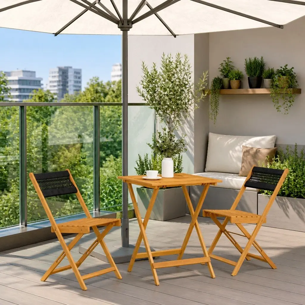 3 Piece Bistro Set Black Outdoor Garden Furniture Foldable Dining Table Chairs