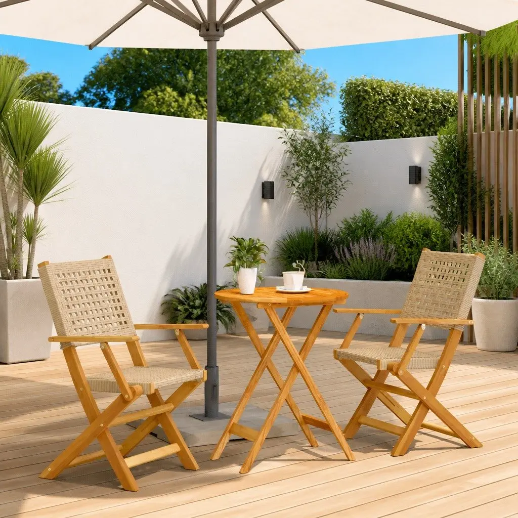 Bistro Set 3 Piece Foldable Table Chairs Beige Outdoor Garden Furniture