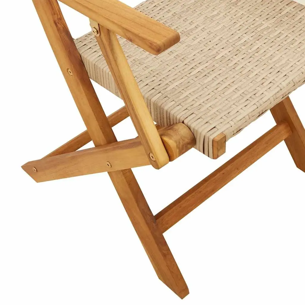 Bistro Set 3 Piece Foldable Table Chairs Beige Outdoor Garden Furniture