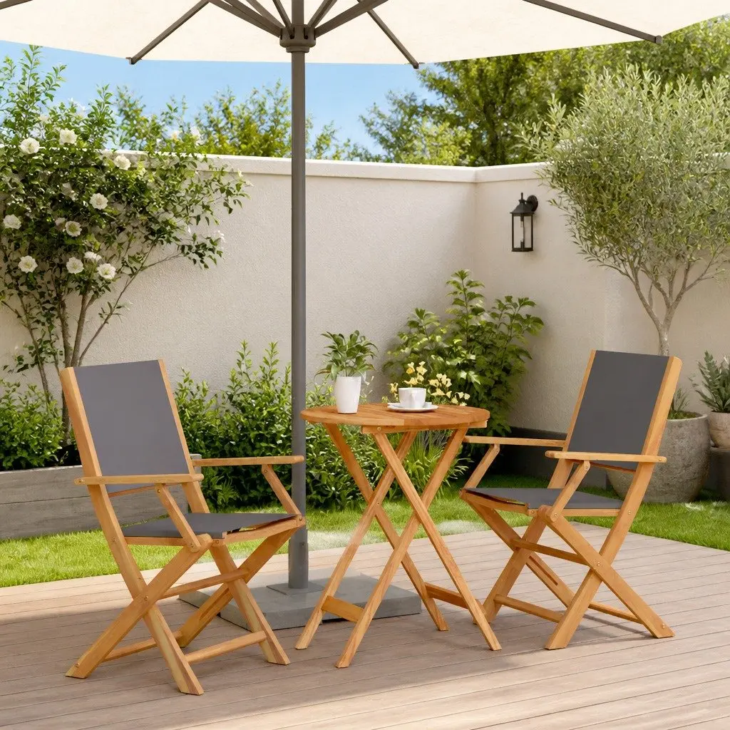 3 Piece Bistro Set Outdoor Dining Foldable Anthracite Solid Wood Garden Furniture