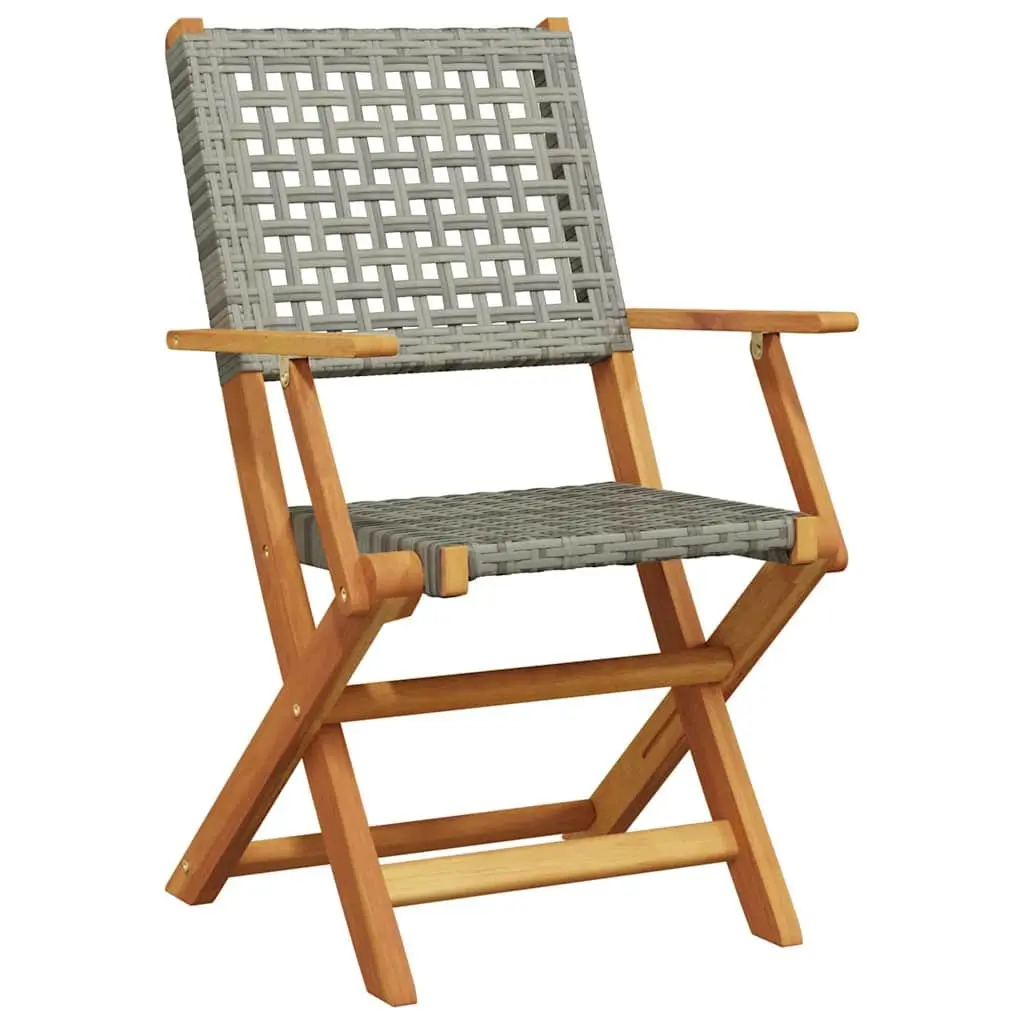3 Piece Bistro Set Outdoor Garden Furniture Foldable Grey Poly Rattan Wood