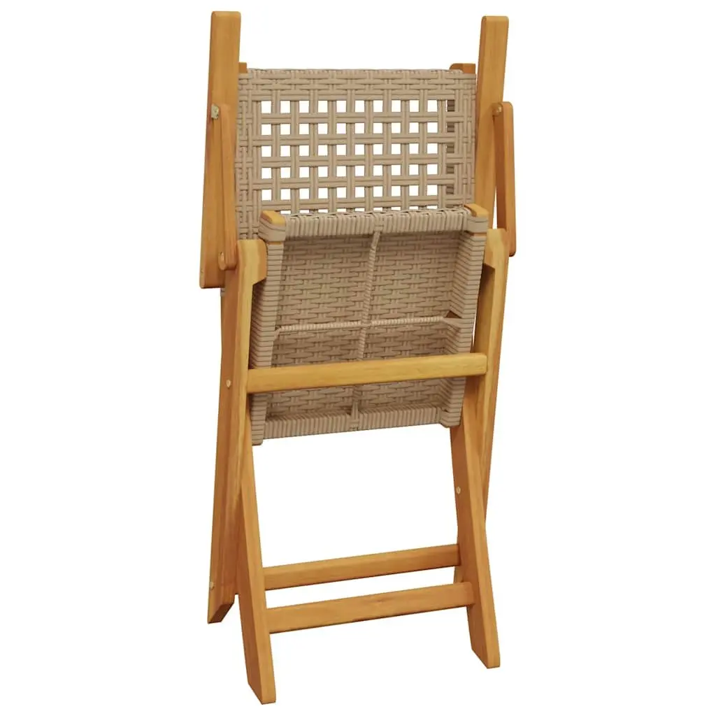 Bistro Set 3 Piece Outdoor Furniture Beige Poly Rattan Solid Wood Foldable