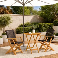 Comfortable Bistro Set: Black Poly Rattan & Wood