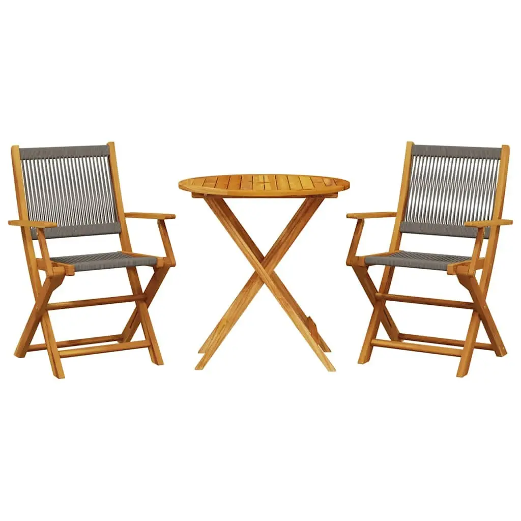 3 Piece Bistro Set Grey Foldable Outdoor Furniture Garden Dining Chairs Table