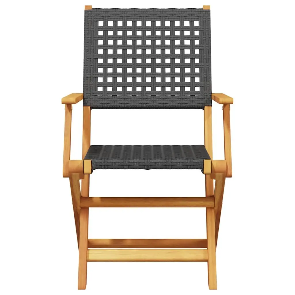 3 Piece Bistro Set Outdoor Garden Patio Furniture Black Poly Rattan Solid Wood