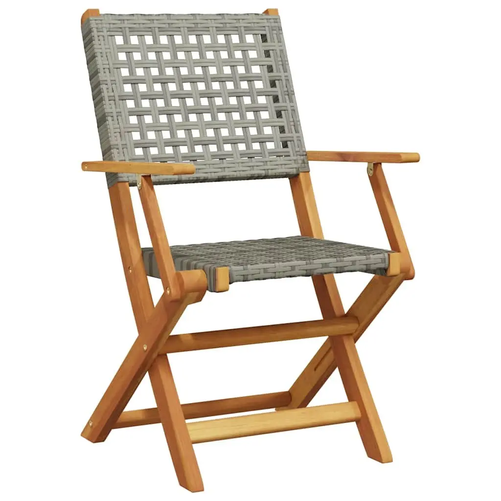 3 Piece Bistro Set Outdoor Dining Grey Poly Rattan Folding Garden Furniture