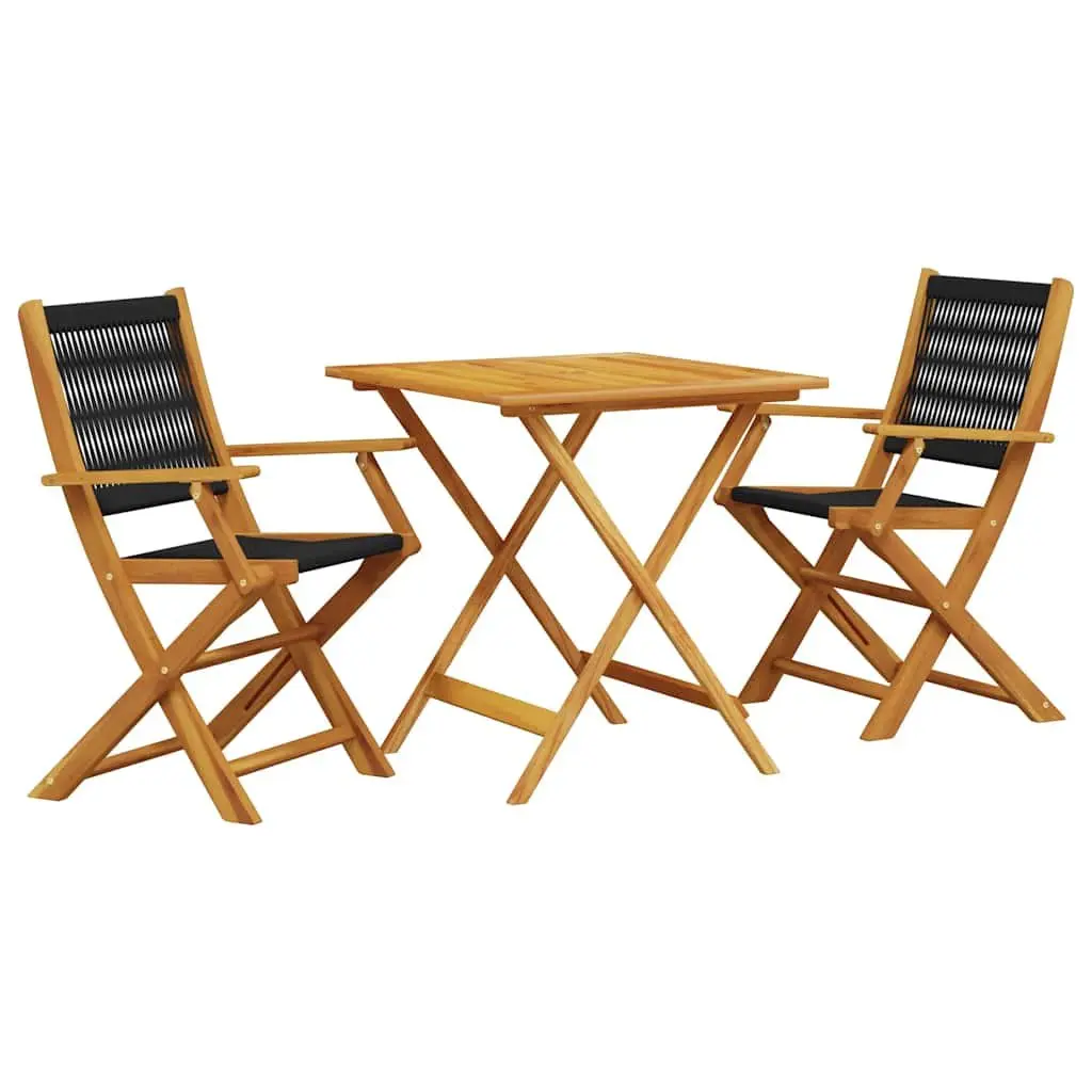 3 Piece Bistro Set Black Foldable Outdoor Garden Patio Dining Table and Chairs