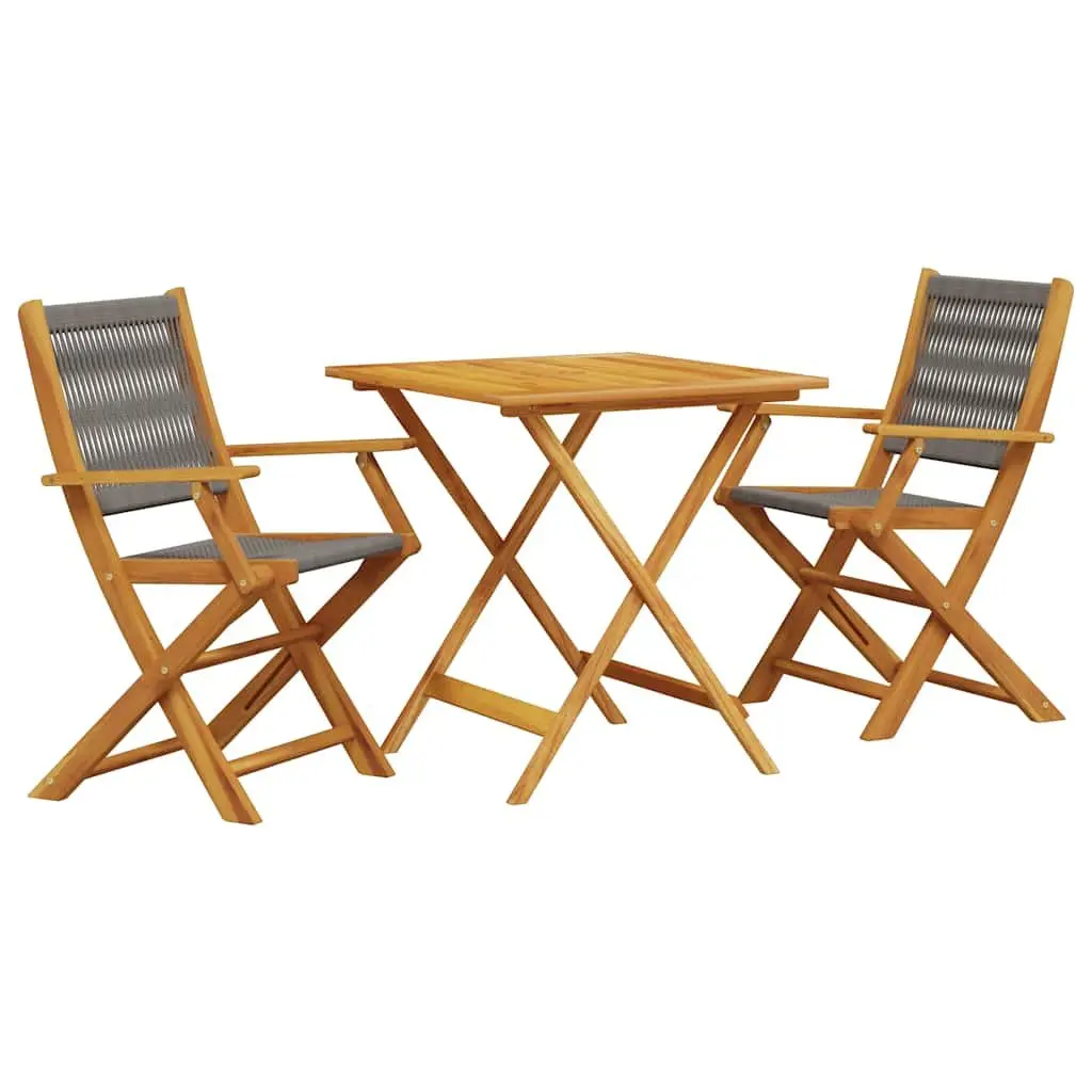 3 Piece Bistro Set Grey Foldable Outdoor Dining Table Chairs Garden Furniture