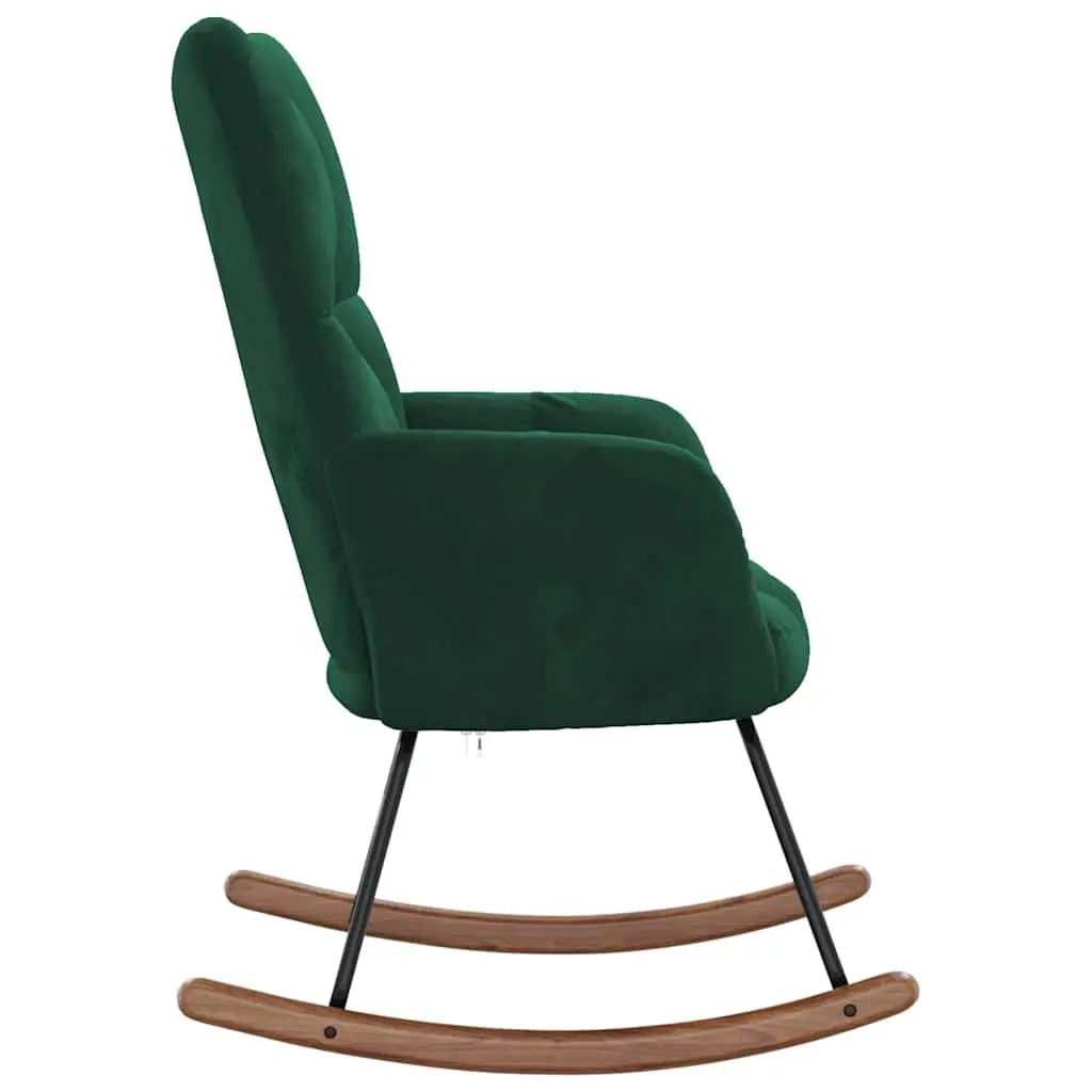 Rocking Chair Green Velvet Upholstered Padded Armchair Modern Living Room