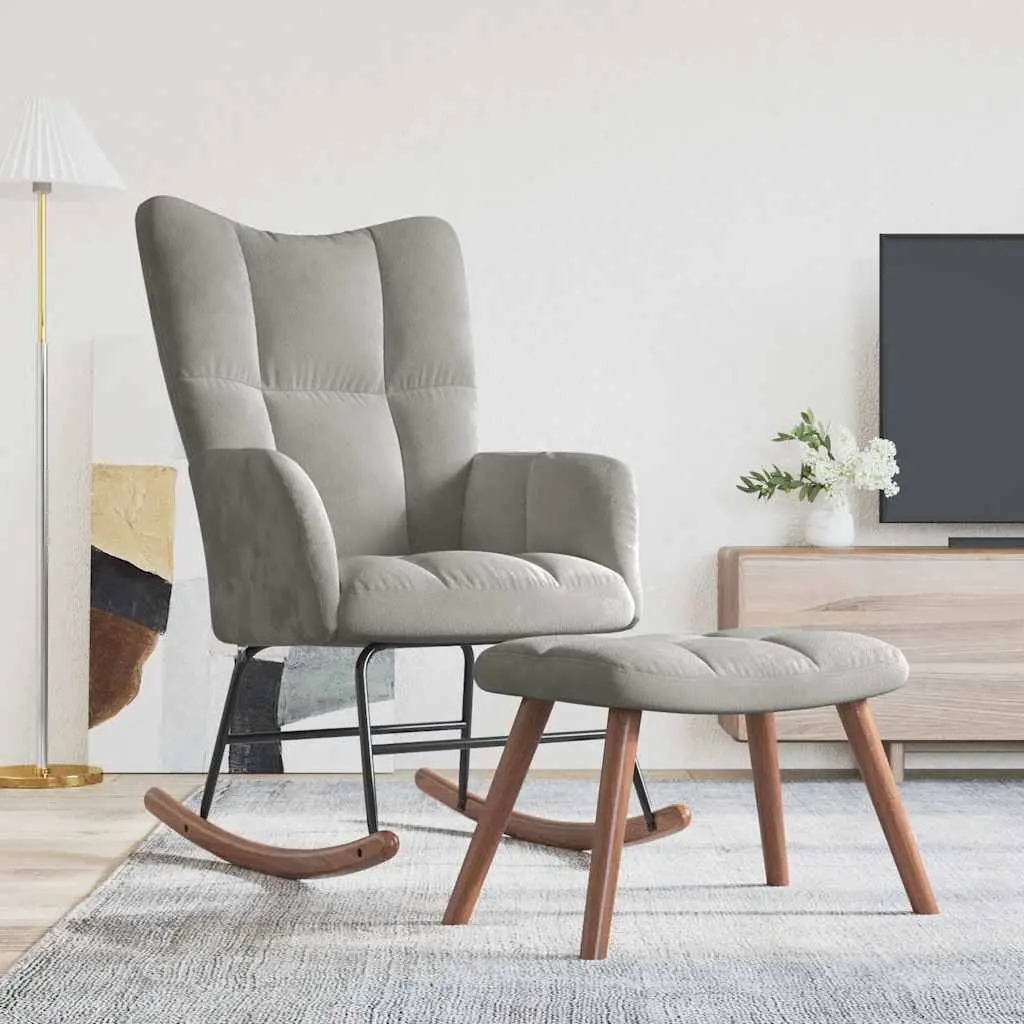 Rocking Chair with Stool Relaxing Seat Light Grey Velvet