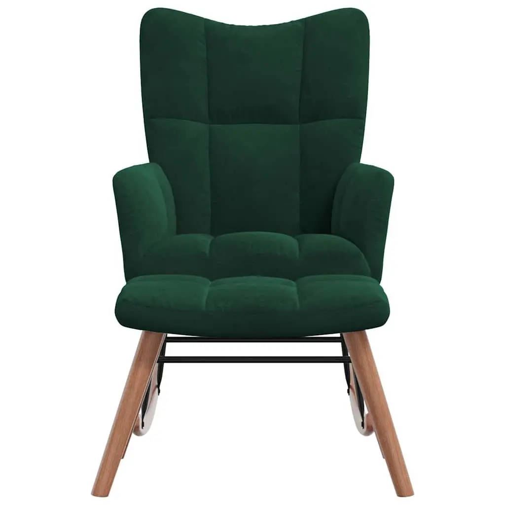 Rocking Chair with Stool Relaxing Seat Dark Green Velvet