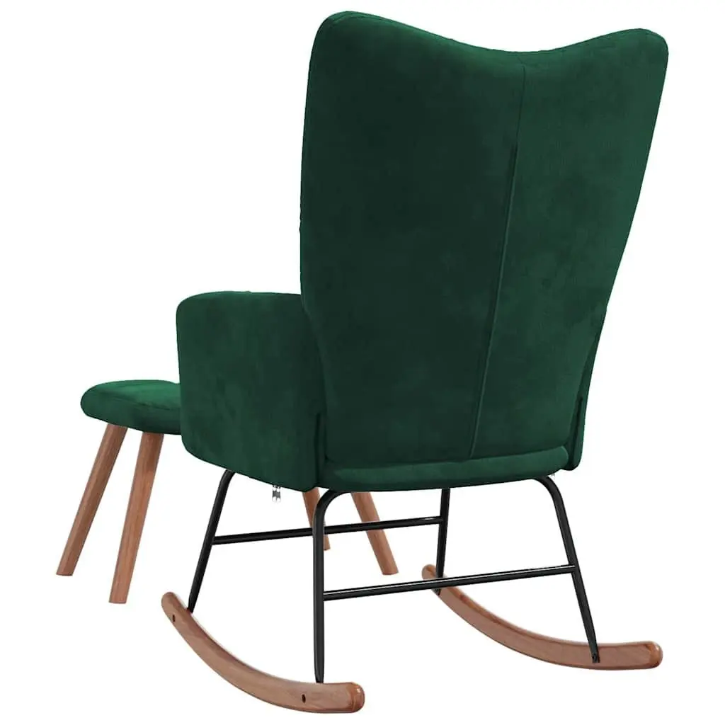Rocking Chair with Stool Relaxing Seat Dark Green Velvet