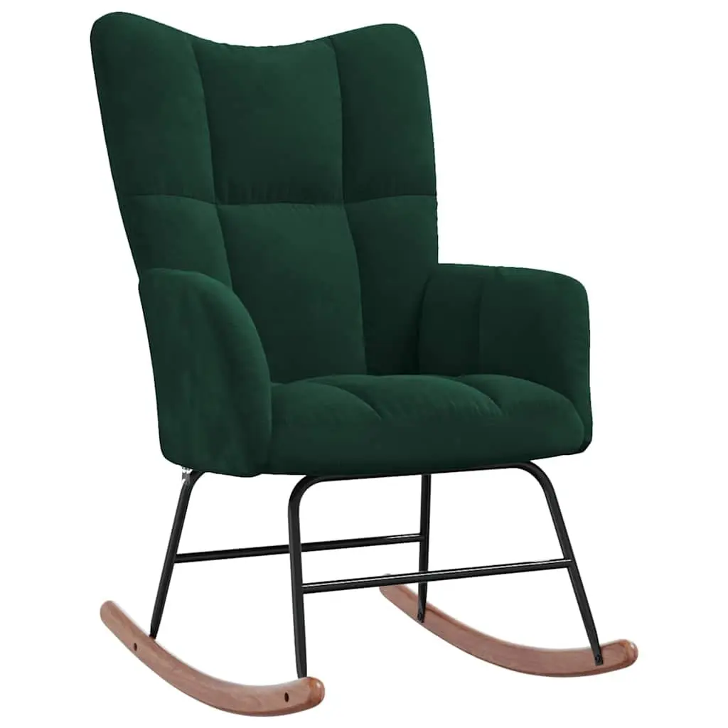 Rocking Chair with Stool Relaxing Seat Dark Green Velvet