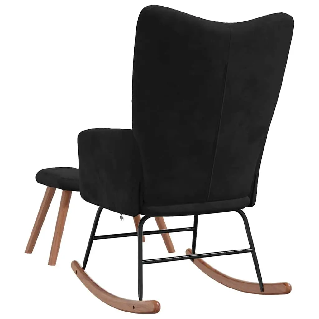 Rocking Chair with Stool Velvet Black Armchair Lounge Chair