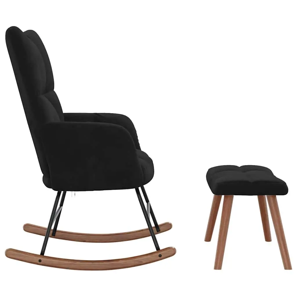 Rocking Chair with Stool Velvet Black Armchair Lounge Chair