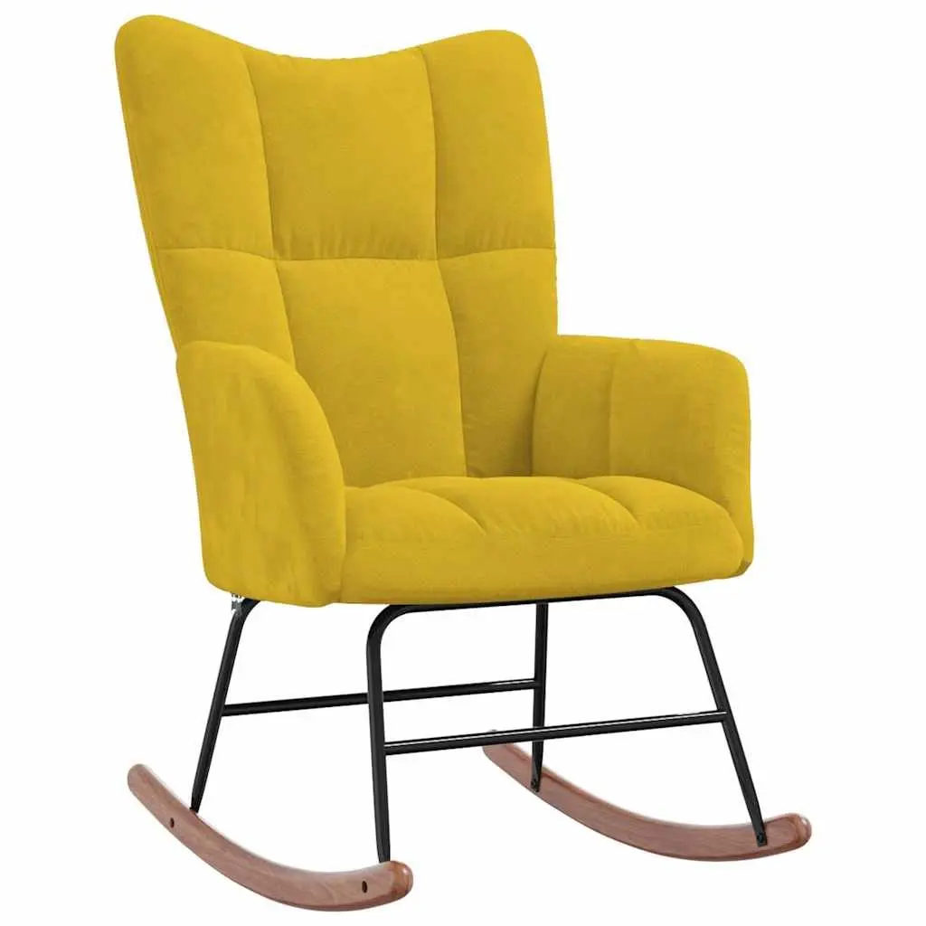 Rocking Chair with Stool Relaxing Mustard Yellow Velvet Armchair