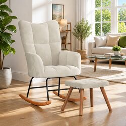 Quality Rocking Chair with Footstool in Cream Velvet