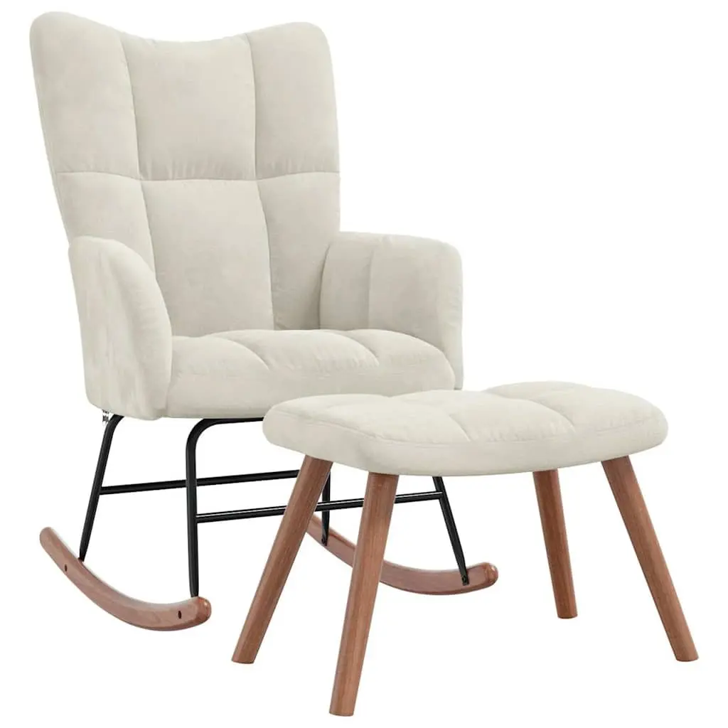 Rocking Chair with Footstool in Cream Velvet