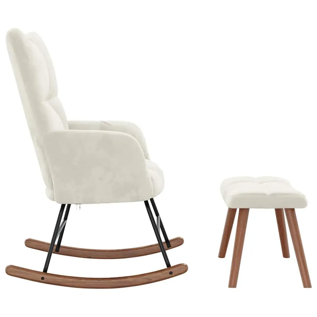 Rocking Chair with Footstool in Cream Velvet