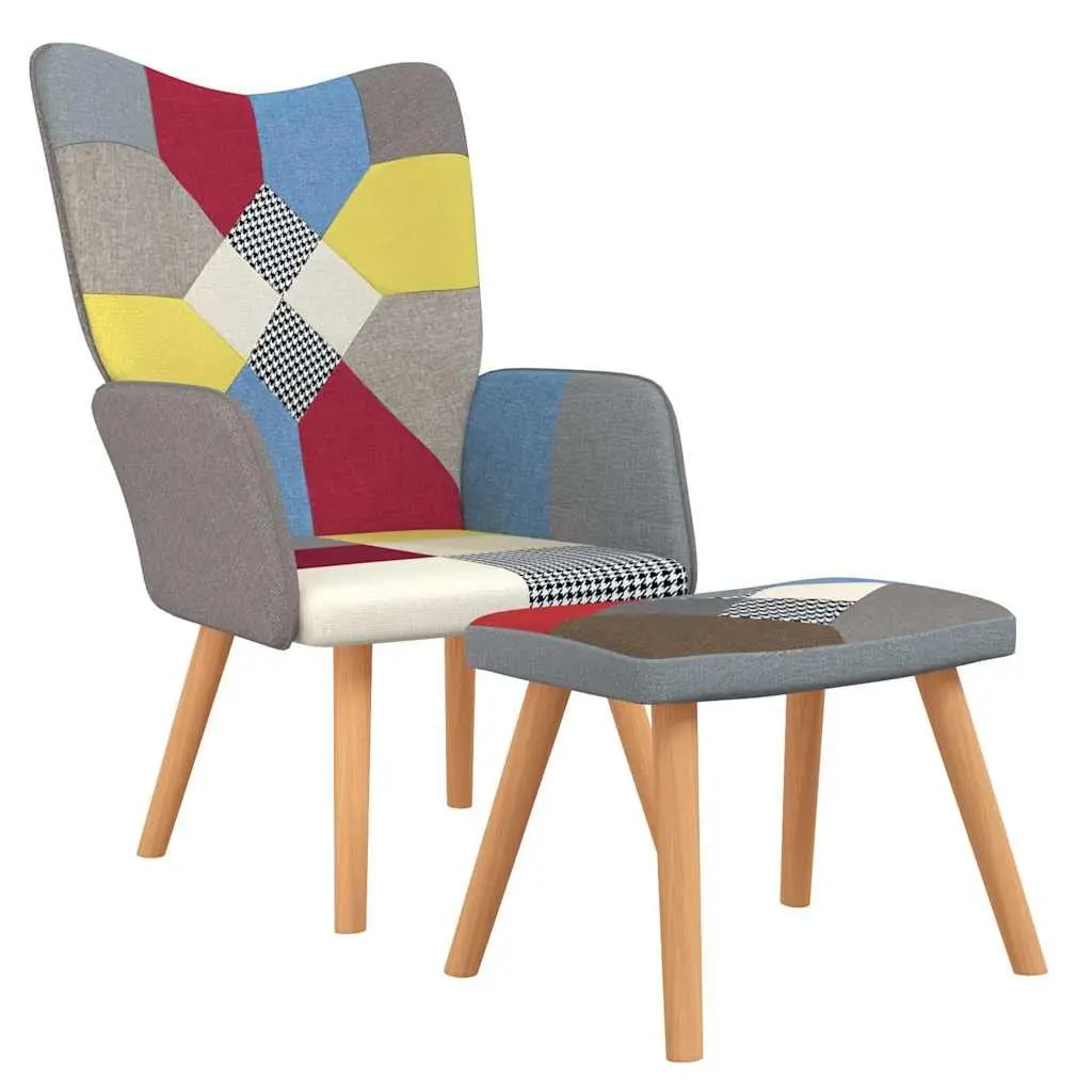 Patchwork Fabric Armchair with Stool Multicolour Relaxing Accent Chair Lounge