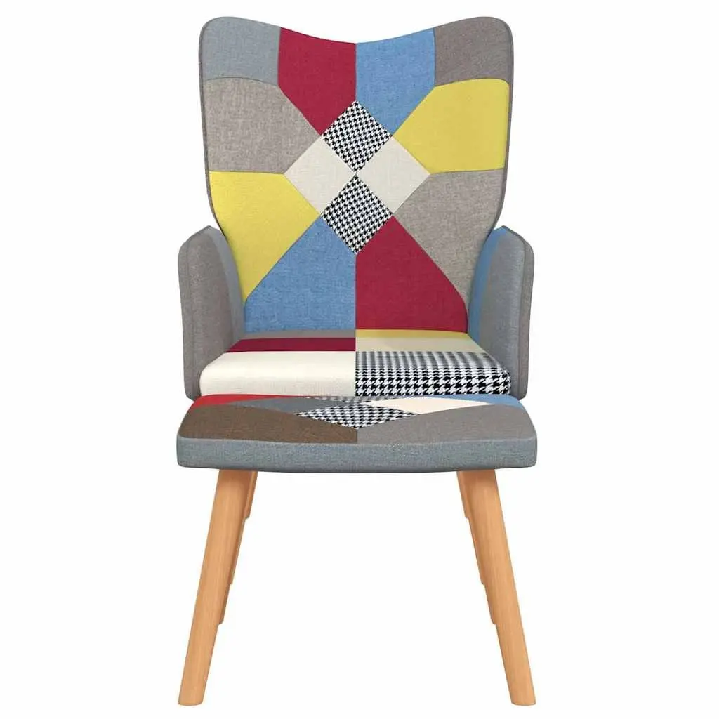 Patchwork Fabric Armchair with Stool Multicolour Relaxing Accent Chair Lounge