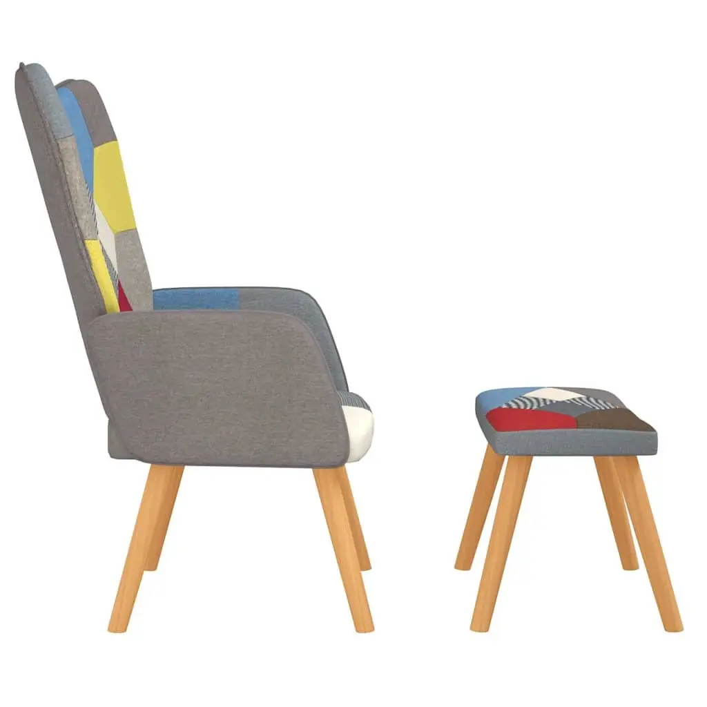 Patchwork Fabric Armchair with Stool Multicolour Relaxing Accent Chair Lounge
