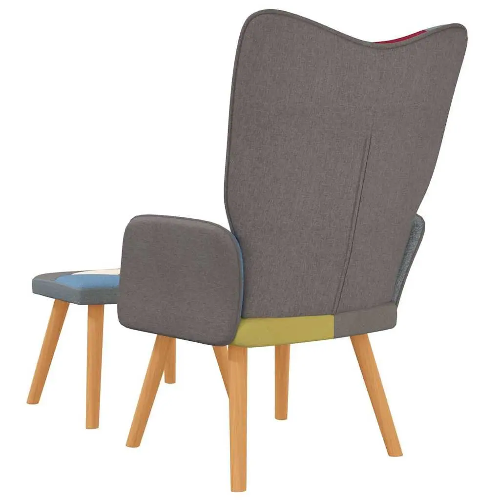 Patchwork Fabric Armchair with Stool Multicolour Relaxing Accent Chair Lounge
