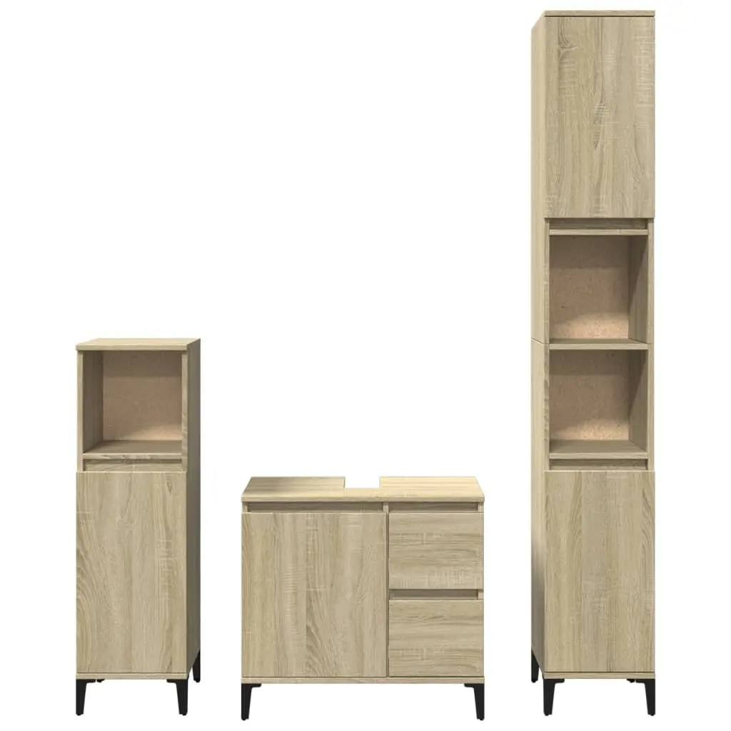 3 Piece Bathroom Furniture Set Storage Cabinet Sink Vanity Brown Engineered Wood