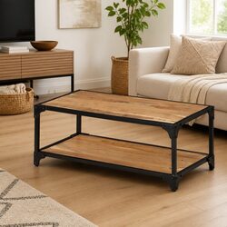 Solid Acacia Wood Coffee Table 90x45x35cm - Vintage Charm