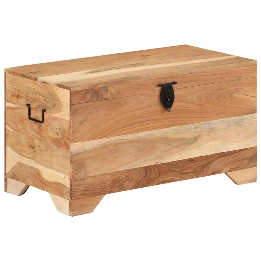 Storage Chest Solid Acacia Wood Brown Wooden Box Latch Handles Side Table Bench