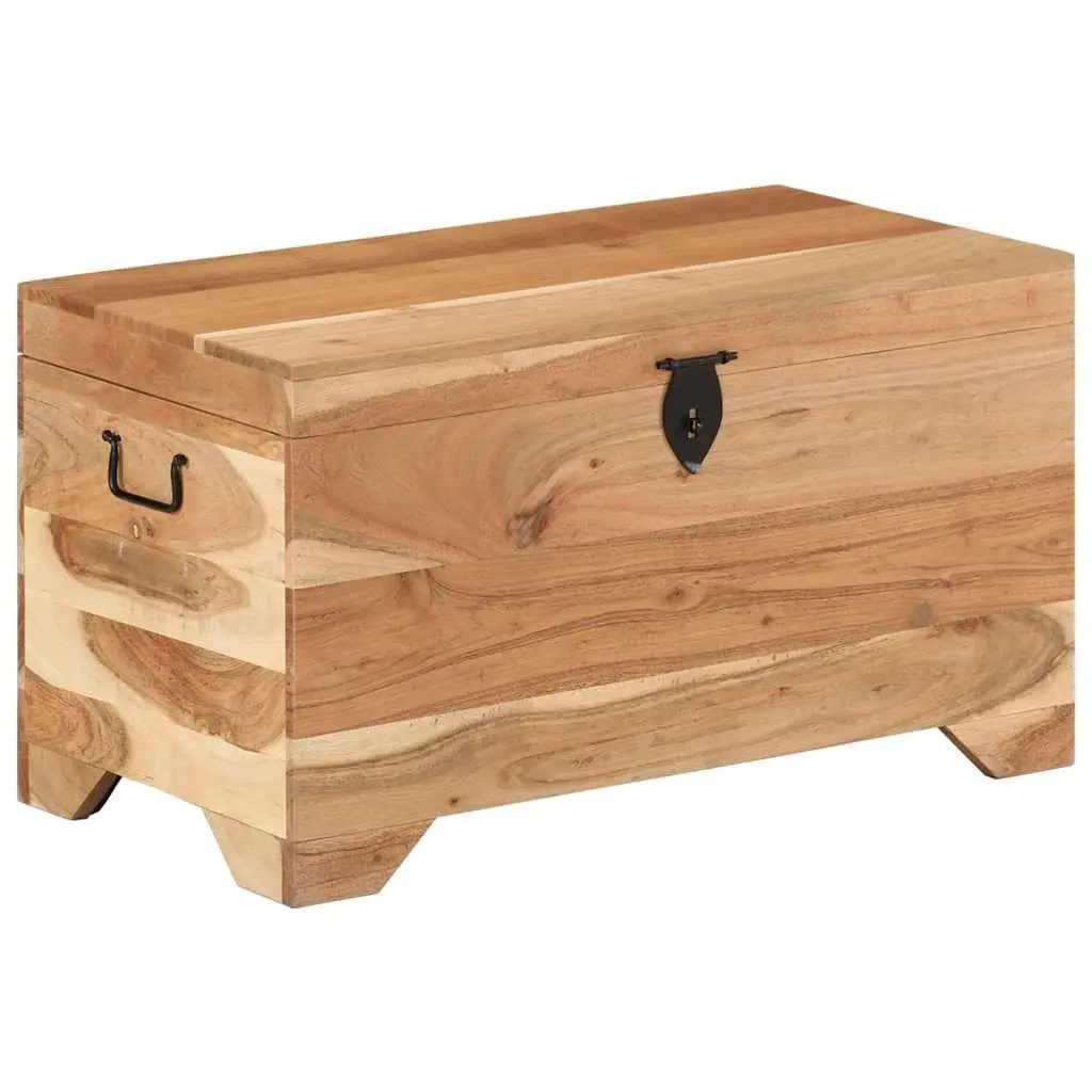 Storage Chest Solid Acacia Wood Brown Wooden Box Latch Handles Side Table Bench